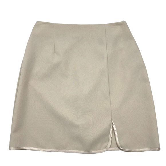 Vintage 90s City Triangles Cream Polyester Satin Trim Mini Skirt Jr 5 24x17" - Picture 1 of 13